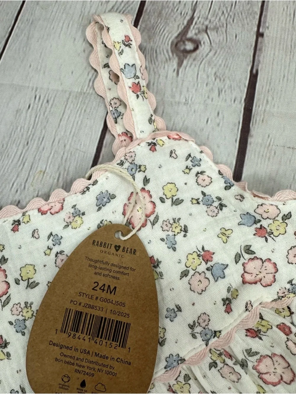 NWT Rabbit & Bear Organic cotton Pink Floral sundress Set 24M boho cottage